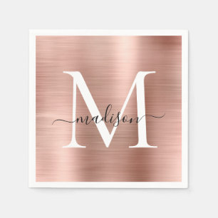 Servilleta De Papel Glam Rosa Gold Sparkle Monograma Script Metálico