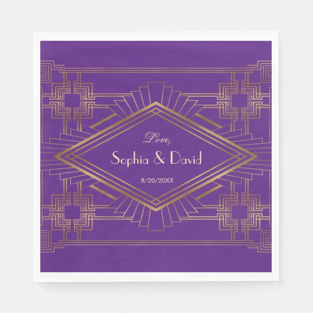 Servilleta De Papel Glam Royal Purple Gold Great Gatsby Boda (Anverso)