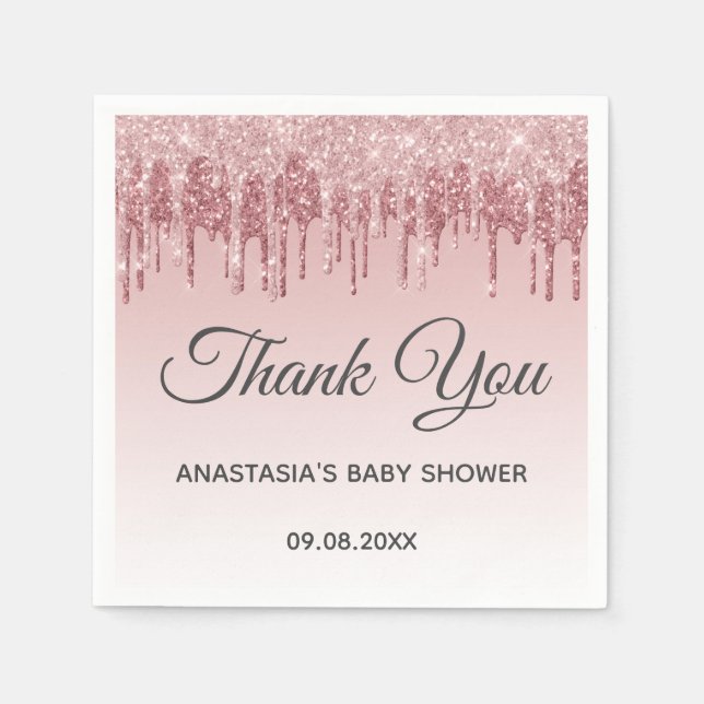 Servilleta De Papel Glam Rubor Pink Gold Purpurina Gracias Baby Shower (Anverso)