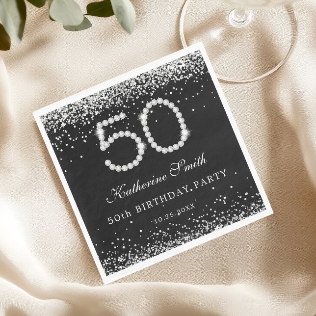 Servilleta De Papel Glam Silver Diamonds 50 cumpleaños (Subido por el creador)