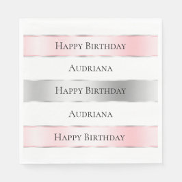 Servilleta De Papel Glam Silver Rubor Pink Ribbon Cumpleaños