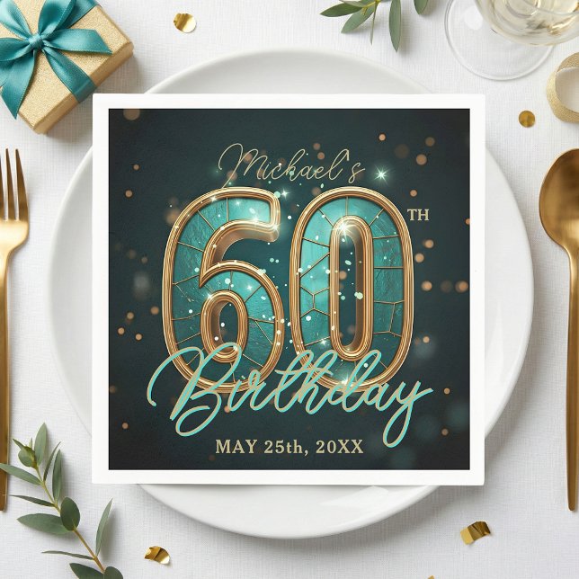 Servilleta De Papel Glam Teal and Gold Elegant 60th Birthday Party (Subido por el creador)