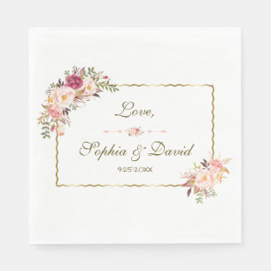 Servilleta De Papel Glamoroso Boda floral rosa Rubor Gold