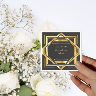 Servilleta De Papel Glamoroso oro Art Deco en cena de color negro