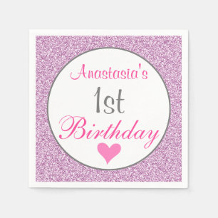 Servilleta De Papel Glamoroso Rosa Lila Purpura Brillo Cumpleaños 1