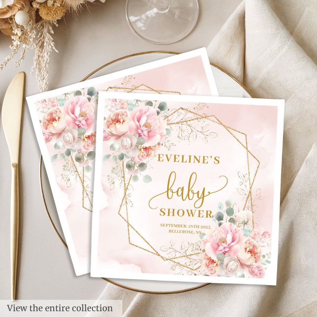 Servilleta De Papel Glamoroso rosado peonías bebés fiesta (Glamorous blush pink peonies baby shower party Napkins)
