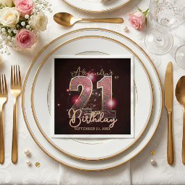 Servilleta De Papel Glamorous 21st Birthday Rose Gold Pink Glitter