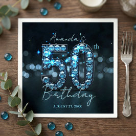 Servilleta De Papel Glamorous Sparkly Teal Blue Diamonds 50th Birthday