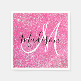 Servilleta De Papel Glamour Femenino Rosa Brillante Purpurina Monogram