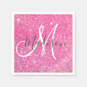 Servilleta De Papel Glamour Femenino Rosa Brillante Purpurina Monogram