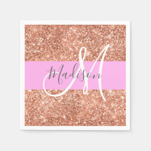 Servilleta De Papel Glamour Femenino Rosa Dorado Brillante Monograma N