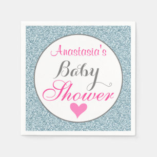 Servilleta De Papel Glamour Rosa Luz Azul Celeste Brillo Baby Shower