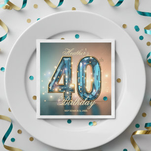 Servilleta De Papel Glamuroso Cumpleaños 40 con Cristal Teal Chic