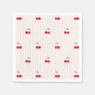 Servilleta De Papel Glaseado Corazón de Cerezas Rojas y Rayas Vintage