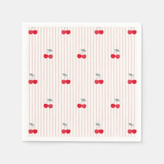 Servilleta De Papel Glaseado Corazón de Cerezas Rojas y Rayas Vintage
