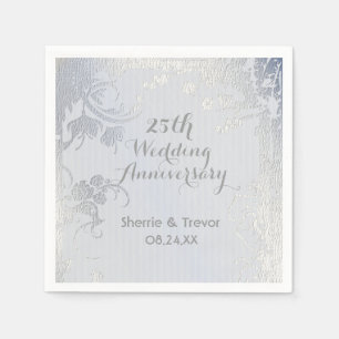 Servilleta De Papel Glimmer plateado 25º Boda Napkins Annivarsary
