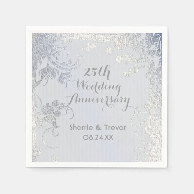 Servilleta De Papel Glimmer plateado 25º Boda Napkins Annivarsary (Anverso)