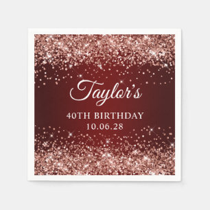 Servilleta De Papel Glitter de Oro Rosa Ombre Rojo Oscuro 40 Cumpleaño