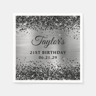 Servilleta De Papel Glitter Negro Papel de Plata para Cumpleaños 21
