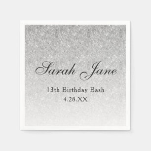 Servilleta De Papel Glitter Plateado Glam Personalizado