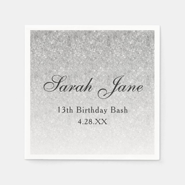 Servilleta De Papel Glitter Plateado Glam Personalizado (Anverso)