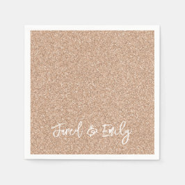 Servilleta De Papel Glitter Rosa Oro NAME & NAME Boda Elegante Chic