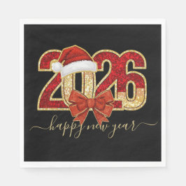Servilleta De Papel Glittering 2026 New Year Design with Santa Hat