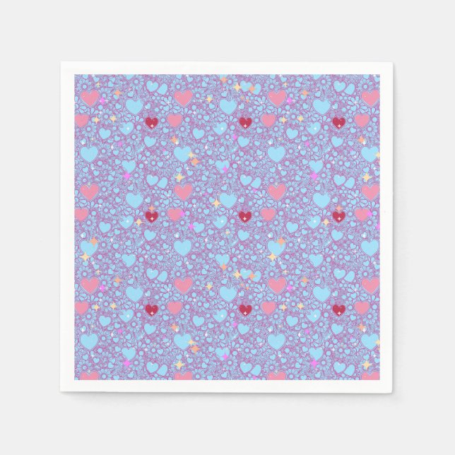 Servilleta De Papel Glittering Hearts Pattern 01 LBlue BG (Anverso)