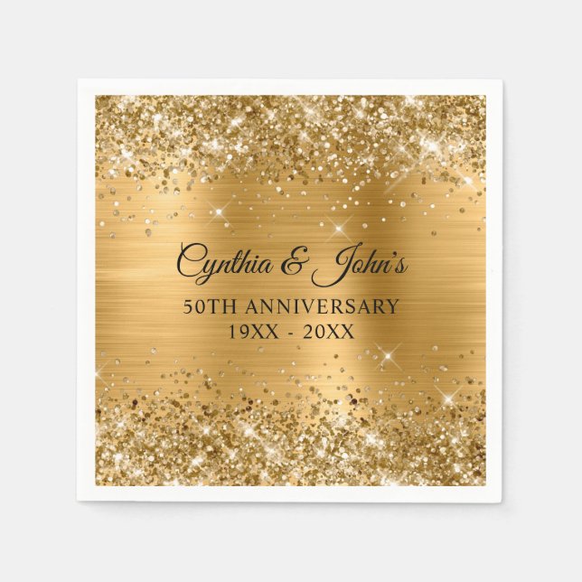 Servilleta De Papel Glittery Gold Foil 50th Anniversary (Anverso)