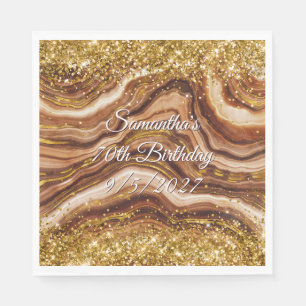 Servilleta De Papel Glittery Gold y Agata Marrón Cumpleaños 70