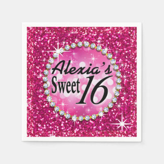 Servilleta De Papel Glitz Bling Purpurina Sparkle Sweet 16 | fucsia