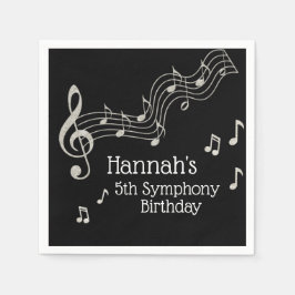 Servilleta De Papel Glitzy Black & White Musical Notes Birday