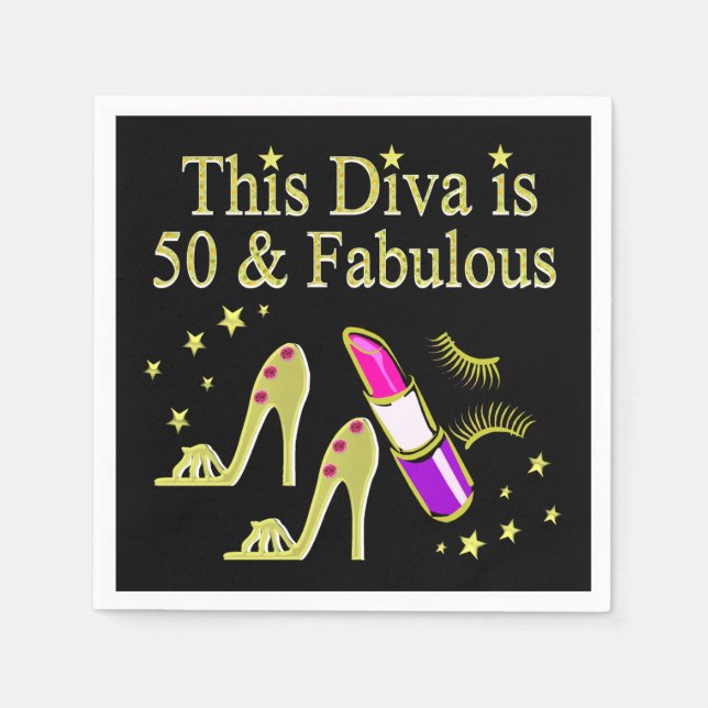SERVILLETA DE PAPEL GLITZY GOLD 50TH BIRTHDAY DIVA DISEÑN (Anverso)