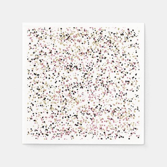 Servilleta De Papel Glitzy Gold Pink Black Confetti Dots Cumpleaños (Anverso)