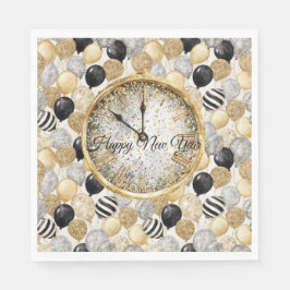Servilleta De Papel Glitzy Gold Silver Black New Year's Balloons