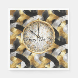 Servilleta De Papel Glitzy Gold Silver Black New Year's Clock