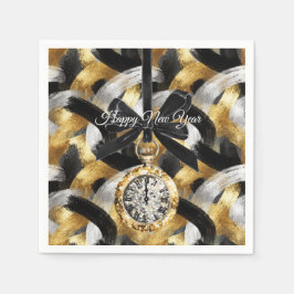 Servilleta De Papel Glitzy Gold Silver Black New Year's Midnight