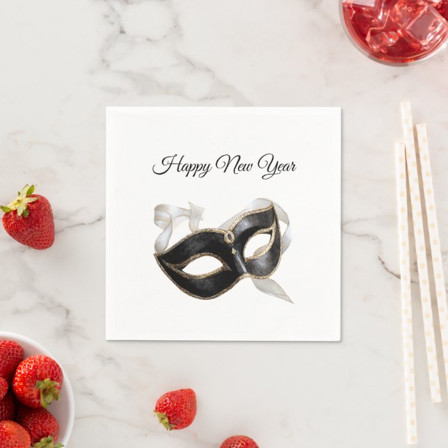 Servilleta De Papel Glitzy Gold Silver New Year Black Mask (In situ)