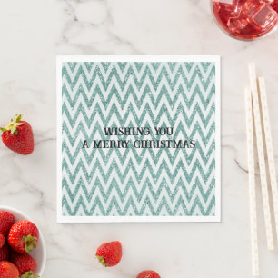 Servilleta De Papel Glitzy Green White Chevron Strips Navidades
