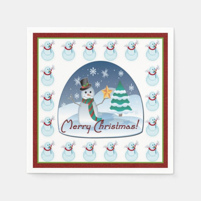 Servilleta De Papel Globe Snowman Feliz Navidad (Anverso)