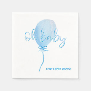 Servilleta De Papel Globo Acuarela Azul Oh Bebé Niño Baby Shower