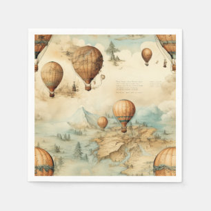 Servilleta De Papel Globo aerostático antiguo paisaje mapa sepia