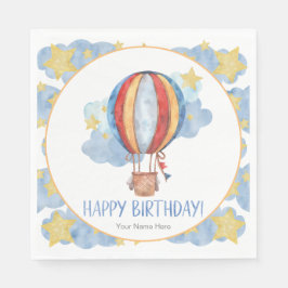 Servilleta De Papel Globo aerostático rojo azul estrellas niños feliz 