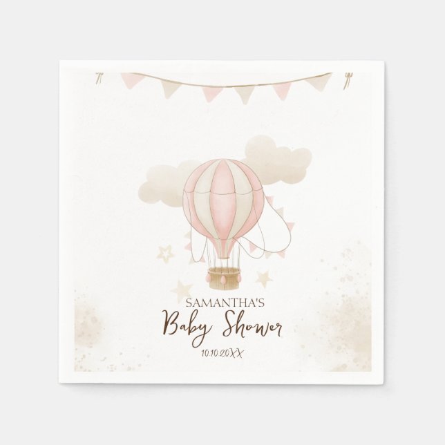 Servilleta De Papel Globo aerostático rosa Nubes Shower de bebé (Anverso)