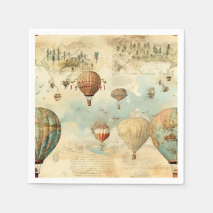 Servilleta De Papel Globo aerostático sepia Mapa antiguo