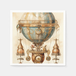 Servilleta De Papel Globo de aire caliente azul Vintage Steampunk Blue