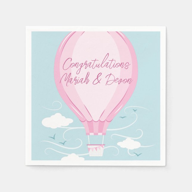Servilleta De Papel Globo de aire caliente Baby Shower Pink (Anverso)