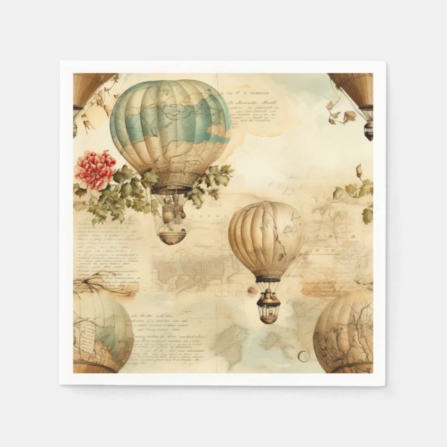 Servilleta De Papel Globo de aire caliente de época en un paisaje sere (Anverso)