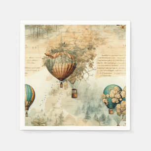 Servilleta De Papel Globo de aire caliente de época en un paisaje sere