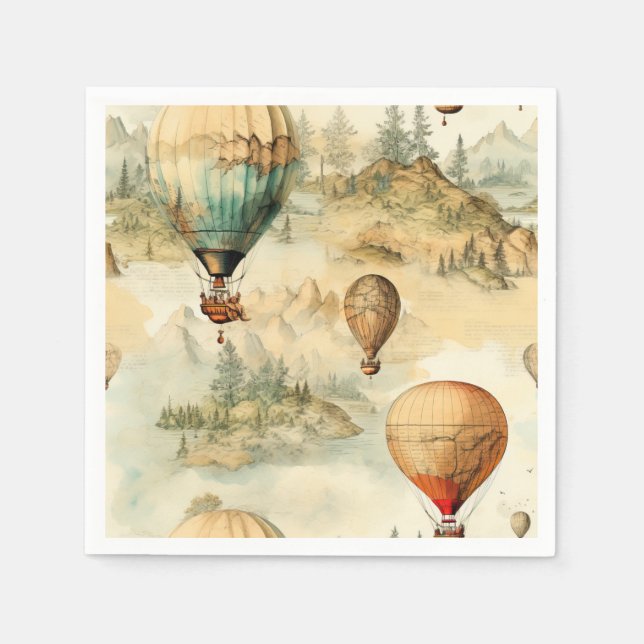 Servilleta De Papel Globo de aire caliente de época en un paisaje sere (Anverso)